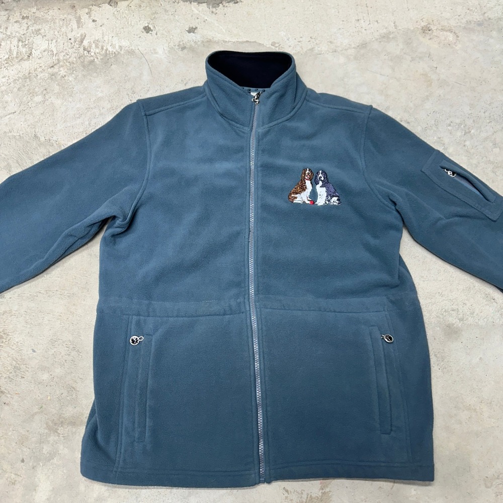 Gray Fleece Zip Up‎ Jacket Dog Embroidery Spaniel Frenchie Dachshund Charm M